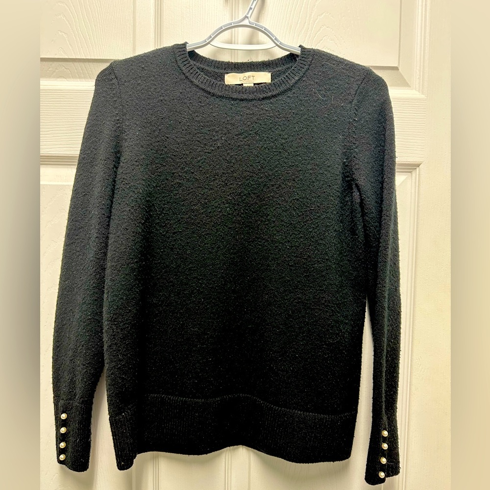 Black LOFT sweater with pearls on cuffs